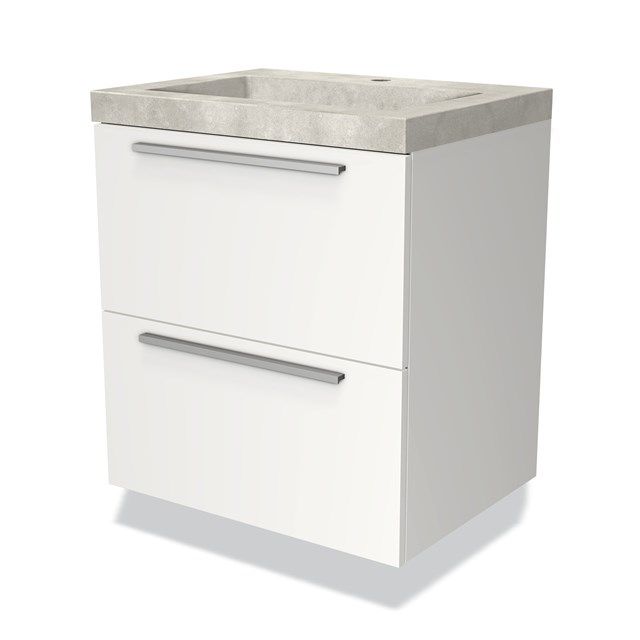 Maxaro Badkamermeubel 60cm Modulo Mat Wit 2 Lades Vlak Wastafel Beton Greige