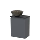 Maxaro Blue stone Toiletmeubel met waskom | 41 cm Donkergrijs Greeploos front Natuursteen waskom Mat zwart blad