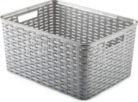 Plasticforte Opbergmand - Kastmand - rotan kunststof - zilver - 18 Liter - 29 x 39 x 20 cm