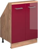 Vicco Rion Kast voor schuine wand – met 2 deuren Rood hoogglans/gouden eik