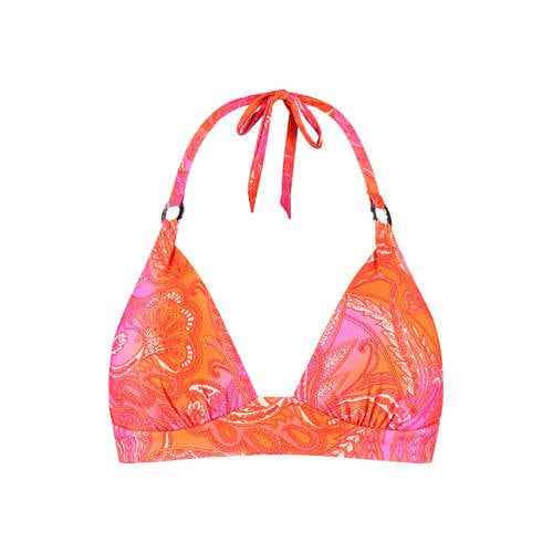 Cyell voorgevormde halter bikinitop roze/oranje
