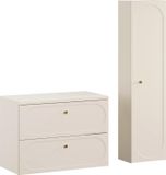 Ensemble de meubles de salle de bain de 80 cm, couleur sable beige, avec une armoire haute et un plan de travail