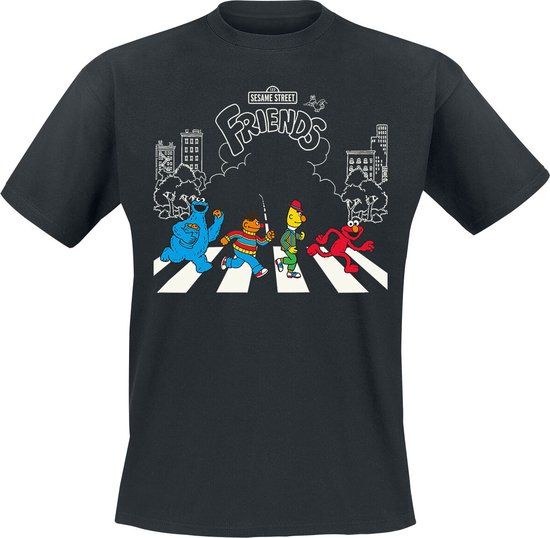 Sesame Street Heren T-shirt - Ernie, Bert, Cookie Monster, Elmo - Come Together - Zwart - XL