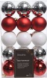 Decoris Boules de Noël - 30x - 6 cm - Plastique - Rouge/Blanc Nacré/Argent
