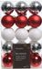 Decoris Boules de Noël - 30x - 6 cm - Plastique - Rouge/Blanc Nacré/Argent