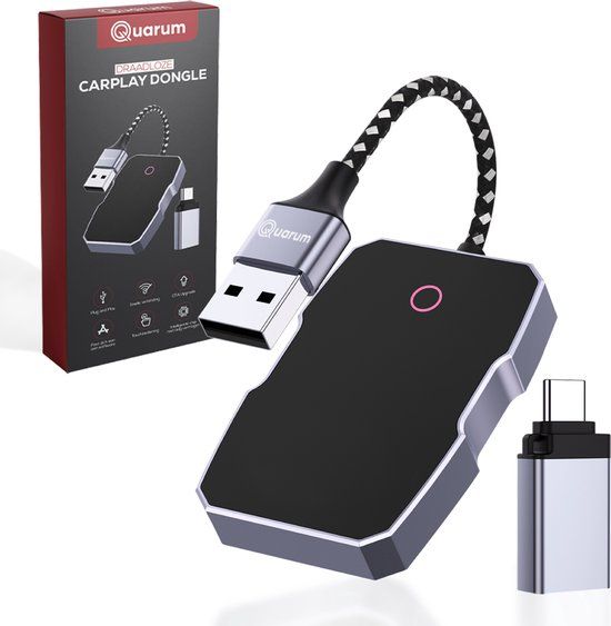 Quarum 2-in-1 Car Dongle – Draadloos Apple CarPlay & Android Auto (Bluetooth 5.3 & Dual-Band WiFi)