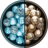 Decoris Kerstballen - 74 stuks - Champagne en IJsblauw - 6 cm - Kunststof