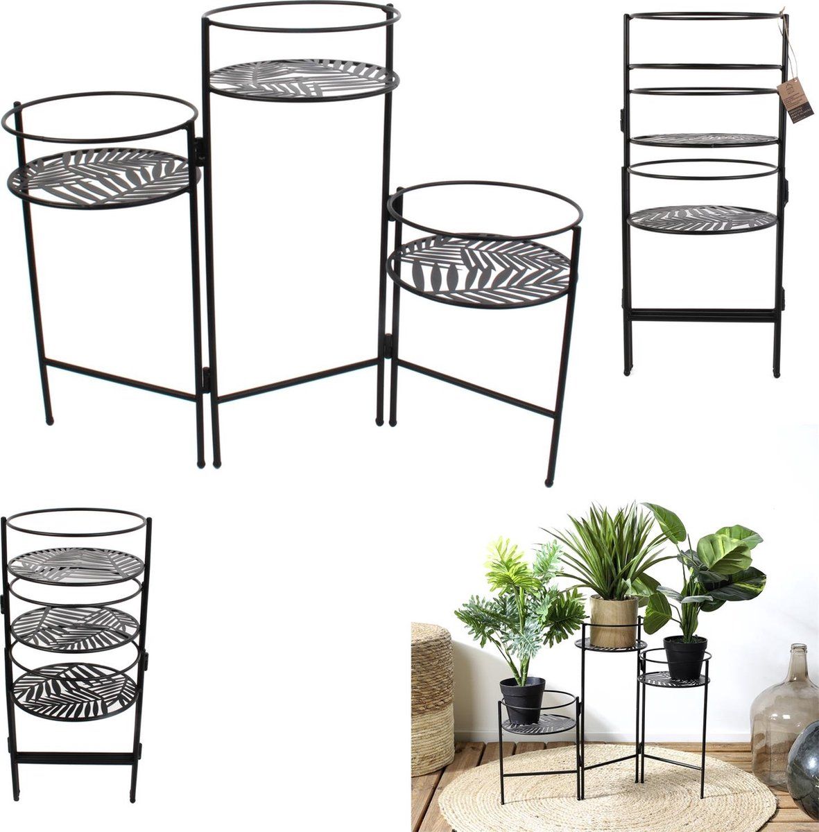 Home Decor Factory Plantenhouder Pot 3 Stuks 3 in 1 - Zwart - Metaal