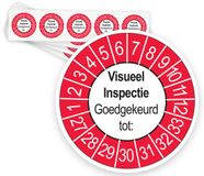 Merkloos / Sans marque Ricard Keuringsstickers Visuele Inspectie 2027 | 50 stuks, Ø 35 mm | Buiten Rood