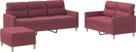 vidaXL 3-delige Loungeset met kussens stof wijnrood