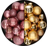 Decoris Boules de Noël 60 pièces - Or/Rose Pâle - 4-5-6 cm - Plastique