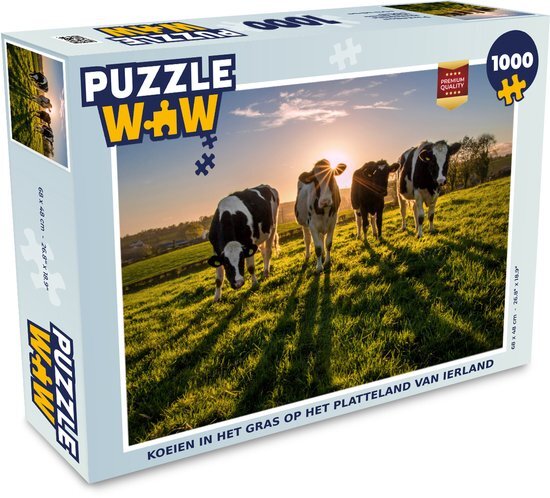 MuchoWow Puzzel Koe - Zon - Gras - Legpuzzel - Puzzel 1000 stukjes volwassenen