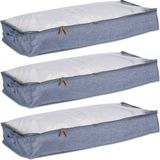 Merkloos Relaxdays opberghoes dekbed, set van 3, 14 x 100 x 45 cm, met rits, onder bed, grijs-transparant