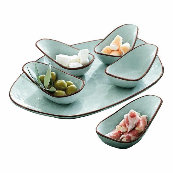 LOBERON Serveerschaal set van 6 Biarré turquoise