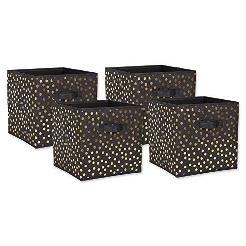 DII Non Woven Storage Bins - Polka Dot - Black & Gold - Set of 4 - 11x11x11 inch