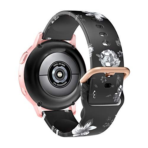 MoKo Band Compatible with Samsung Galaxy Watch 3 41mm/Galaxy Watch 42mm/Galaxy Watch Active/Active 2/Gear S2 Classic, Soft Silicone Printing Pattern Adjustable Replacement Strap, Black & Gray