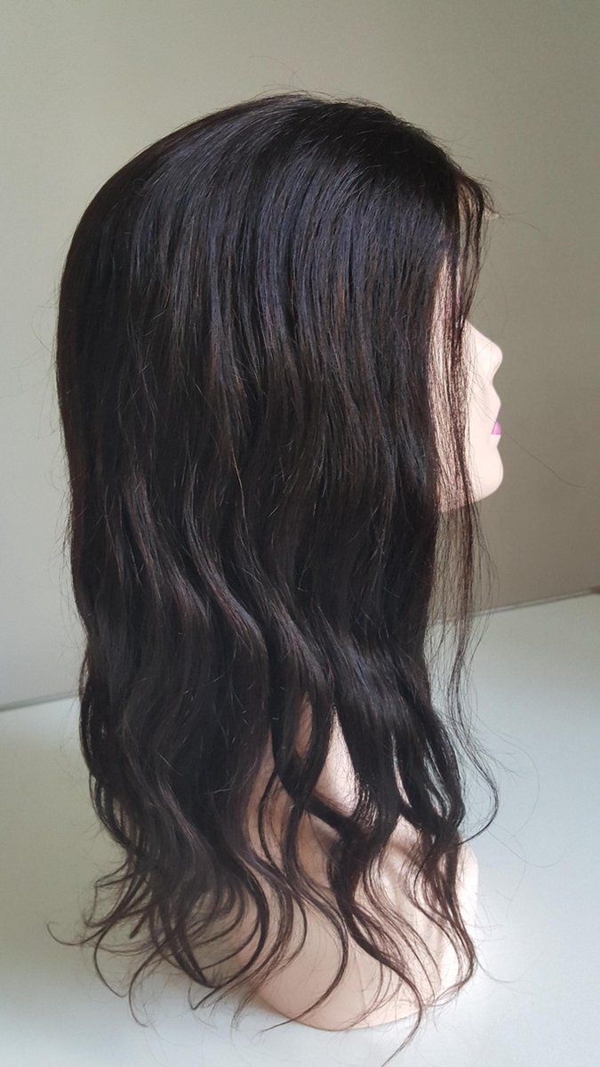 Frazimashop Braziliaanse Remy pruik 18 inch - donkerbruin - echt menselijk haar - 4x4 lace closure - 180% dichtheid