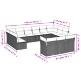 vidaXL 14-delige Loungeset met Kussens, Poly Rattan, Grijs