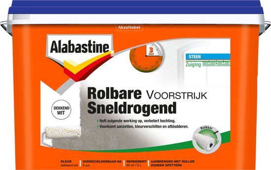 Alabastine Rolbare Voorstrijk Sneldrogend - Wit - 5 liter