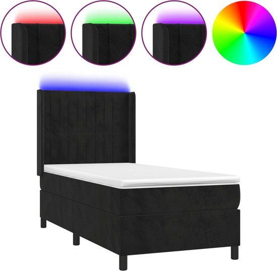 vidaXL Boxspring met matras en LED fluweel zwart 100x200 cm