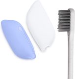 kwmobile 2x tandenborstel kapjes - Case van siliconen - Opbergdoosje voor tandenborstels in blauw / wit - Reisetui