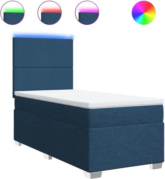 vidaXL Boxspring met matras stof blauw 90x190 cm