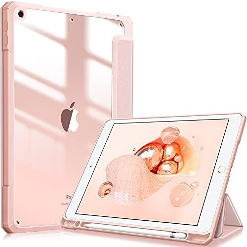 Fintie iPad 10.2 inch 9e Generatie 2021/8e Gen 2020 /7e Gen 2019 - [Ingebouwde Penhouder] Schokbestendige Cover met Transparant Harde Schaal Terug Beschermhoes voor iPad 10.2, (Roségoud)