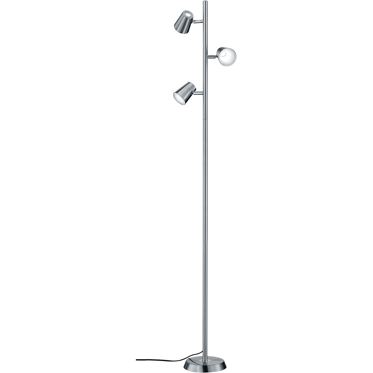 BES LED LED Vloerlamp - Trion Narca - 12W - Warm Wit 3000K - 3-lichts - Touch Schakelaar - Rond - Mat Chroom - Aluminium