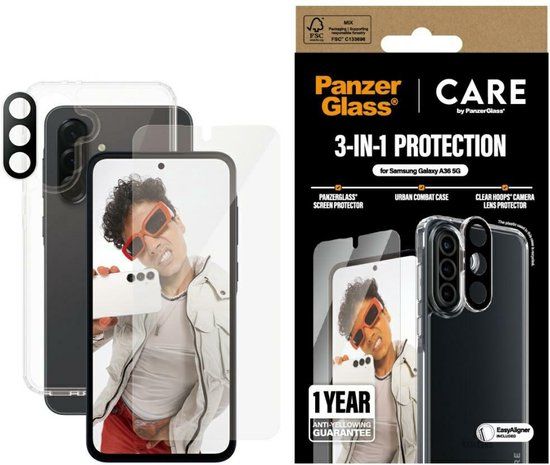 PanzerGlass CARE Serie - 3-in-1 Screenprotector Set - Samsung Galaxy A36 5G - Clear