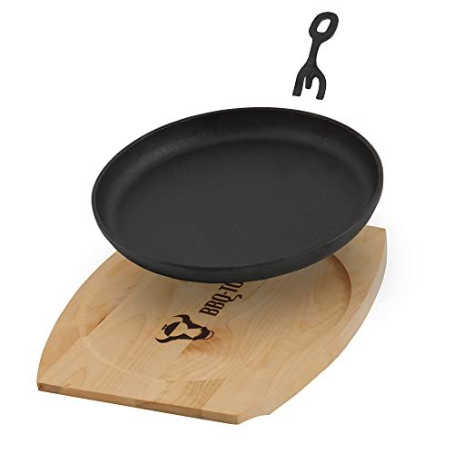 bbq-toro Gietijzeren serveerpannetje - Ø 22 cm - Rond - Met houten onderlegger