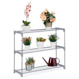 Relaxdays plantenrek binnen, 3 etages, voor bloempotten, metaal, kunststof, HxBxD: 72x91x28 cm, bloemenrek, grijs