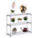 Relaxdays plantenrek binnen, 3 etages, voor bloempotten, metaal, kunststof, HxBxD: 72x91x28 cm, bloemenrek, grijs