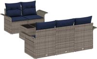 vidaXL Banc de jardin 6 pièces gris et bleu marine poly rotin