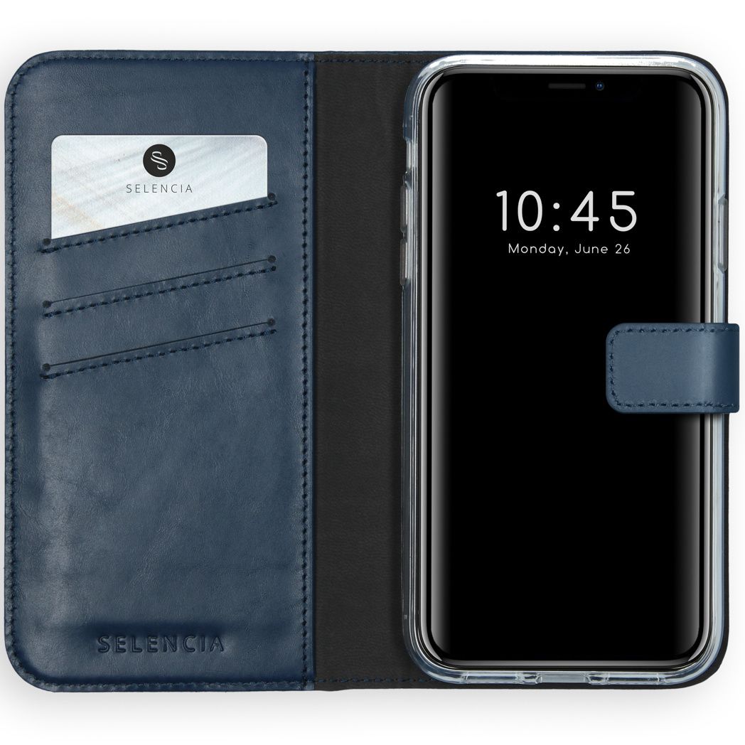 Selencia Echt Lederen Bookcase iPhone Xr Blauw