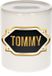 Bellatio Decorations Shoppartners Bv Spaarpot met voornaam Tommy - wit - met goud/zwart embleem - 8 x 9 cm - keramiek - met afsluitdop - cadeau verjaardag