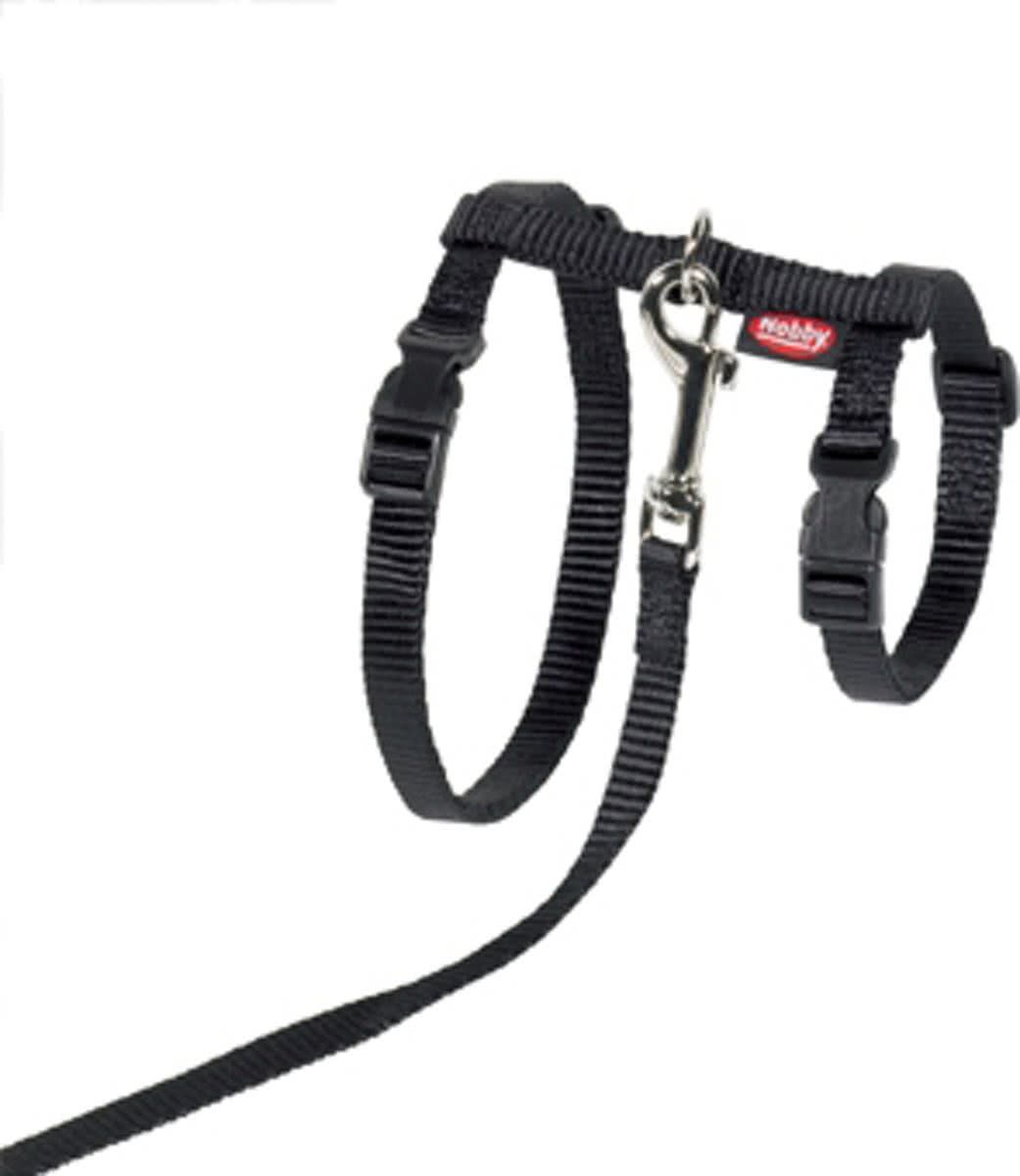 Nobby Tuig met Lijn - Hond & Kat - Buikband: 34 tot 57 cm - Riem: 120 cm - Zwart