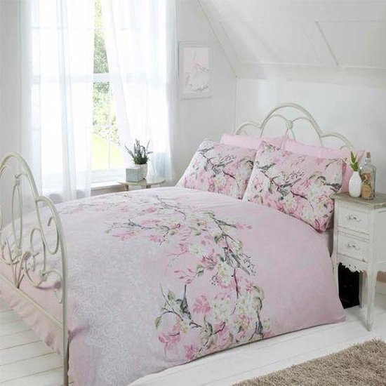 Eloise Oriental Blossom dekbedovertrek en kussensloop, roze, eenpersoonsbed