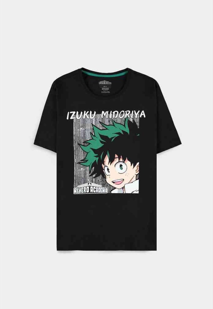 Difuzed My Hero Academia Heren Tshirt -L- Izuku Midoriya Face Zwart