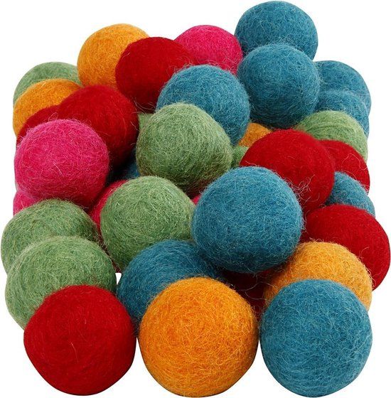Wol kralen - 20 mm - 64 stuks - sterke kleuren