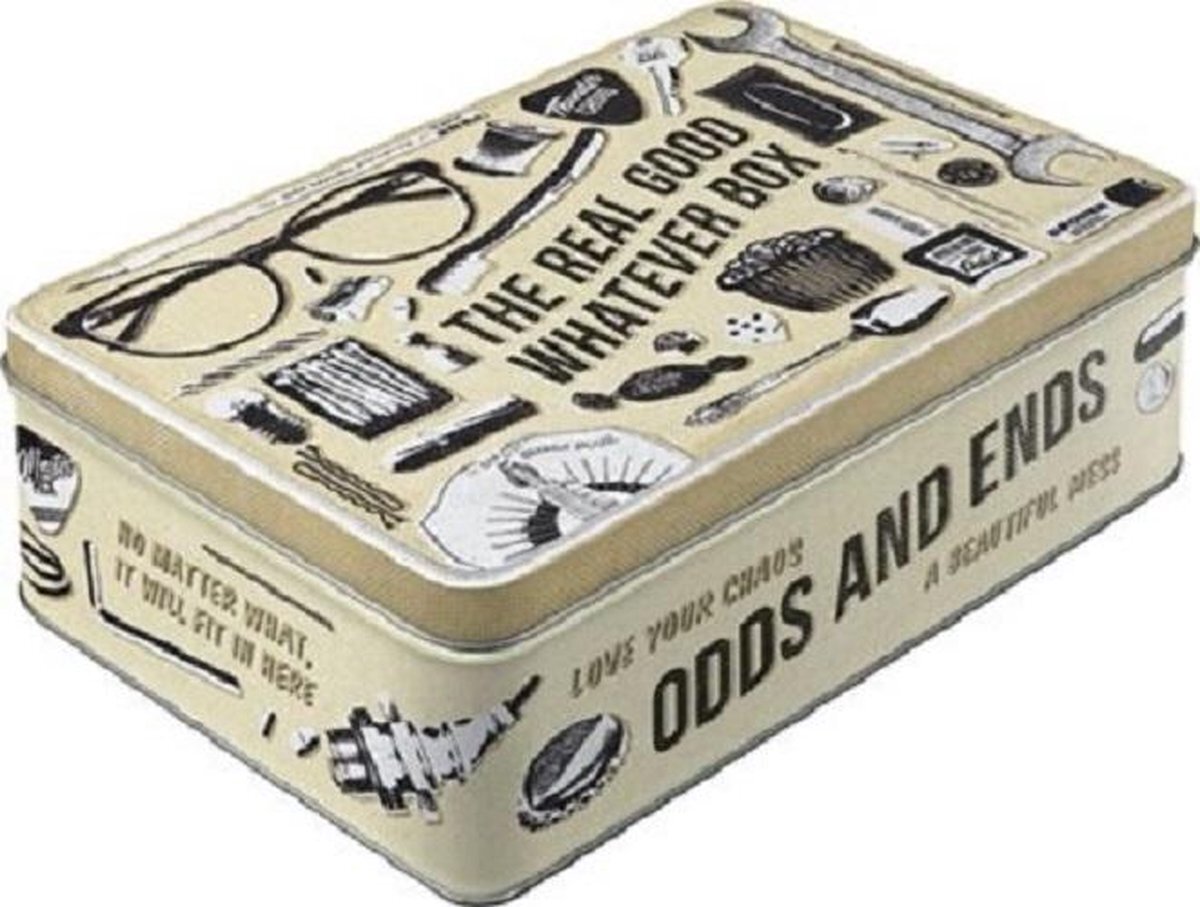 Nostalgic Art Merchandising Retro voorraaddoos platte Whatever Odds & Ends Box – nostalgisch cadeau-idee, metalen doos met deksel, vintage design, 2,5 l