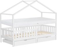 ML-Design Kinderbed Huisbed 90x200 cm Wit Hout met Matras H:16cm, 2 Laden, Uitvalbeveiliging & Lattenbodem