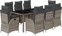 vidaXL 9-delige tuinset met kussens, polyrattan, grijs