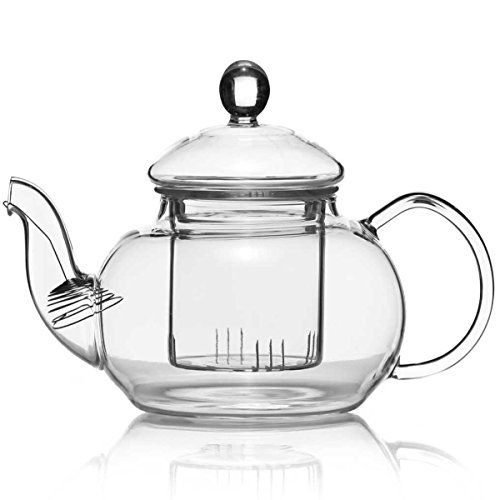 Dimono Mondgeblazen theepot met theefilter en theezeef, kan met filterinzet van glas, 600 ml, perfect voor theebloemen