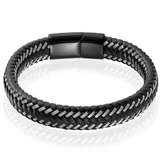 LGT JWLS LGT Jewels Heren armband Leer Edelstaal Zwart - 19cm