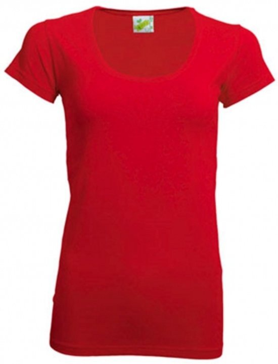 Lemon & Soda Bodyfit dames t-shirt met ronde hals S rood