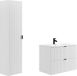 Vente-unique Gestreept hangmeubel voor badkamer met inbouwwastafel en kolom - Mat wit - 80 cm - ZEVINI