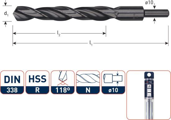 Rotec HSS-R spiraalboor, SILVER-LINE, type N, schacht 10, Ø13,0