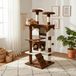 Belviona Poteau griffoir pour chat, 130 cm de haut, avec des cachettes, une échelle et des jouets, robuste et élégant, marron/beige