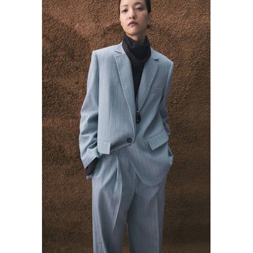 Mango regular blazer met krijtstreep blauw
