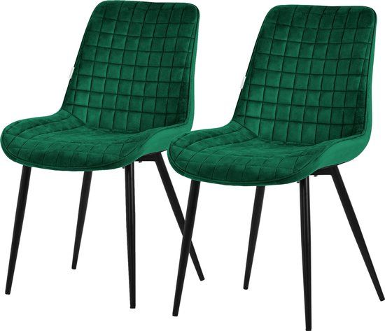 ML-Design Eetkamerstoel set van 2 donkergroen fluweel met stalen poten